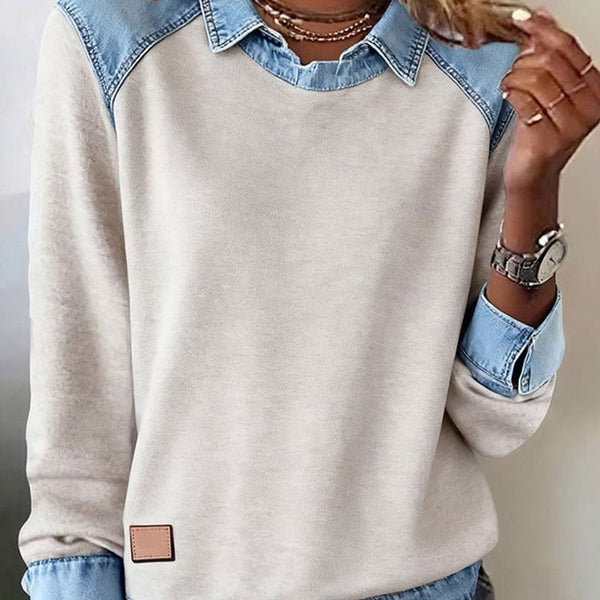 Maglione con colletto polo e dettagli in denim