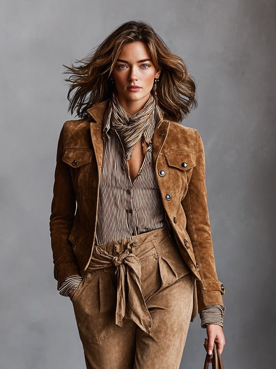 Giacca corta in pelle scamosciata da donna