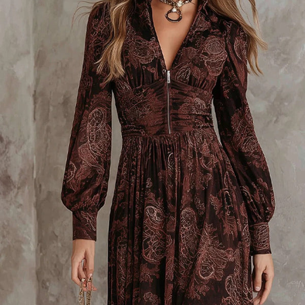 Abito lungo con cerniera e motivo