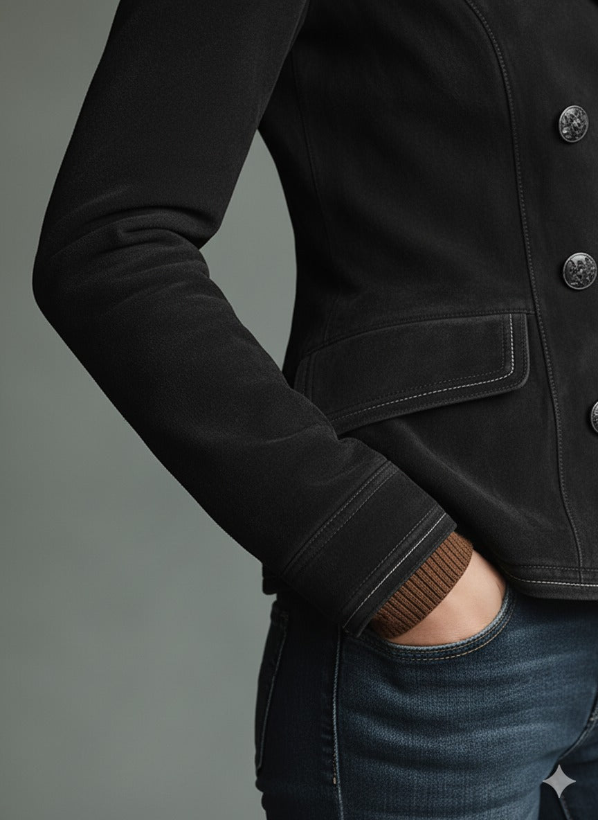 Giacca retrò incrociata da donna in finta pelle scamosciata