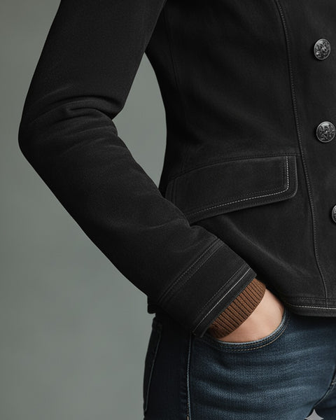 Giacca retrò incrociata da donna in finta pelle scamosciata