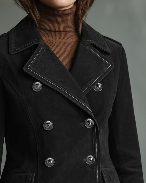 Giacca retrò incrociata da donna in finta pelle scamosciata