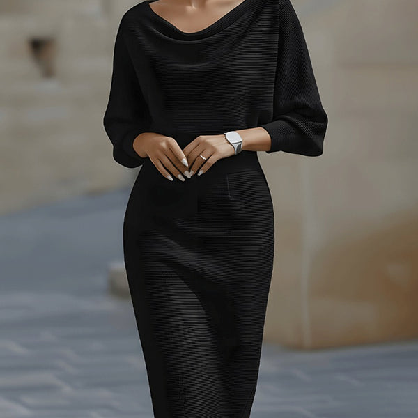 Abito midi drappeggiato con maniche a pipistrello