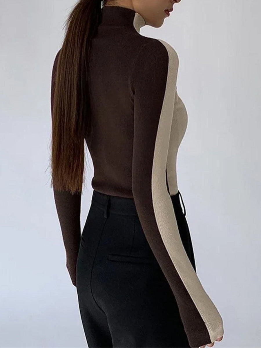 Dolcevita in maglia a contrasto