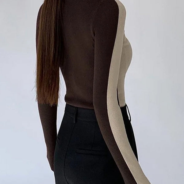 Dolcevita in maglia a contrasto