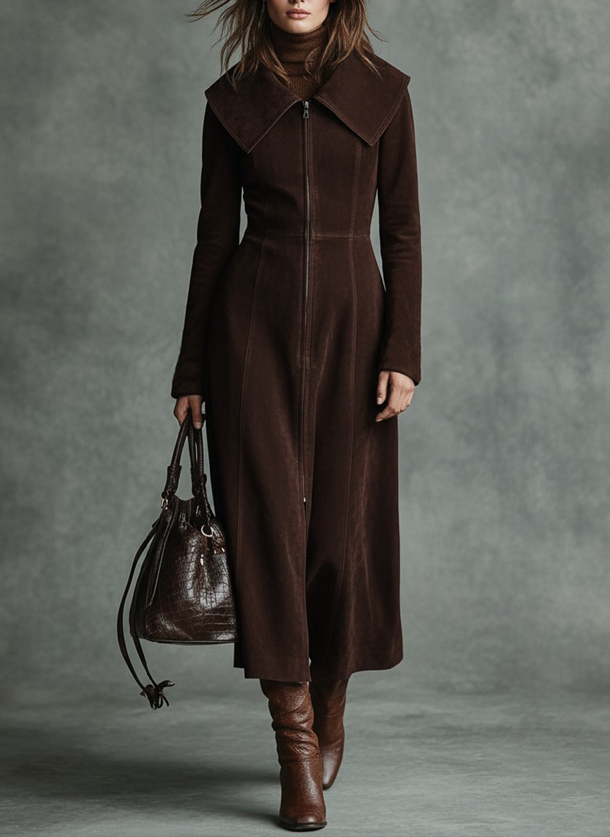 Cappotto minimalista da donna in finta pelle scamosciata