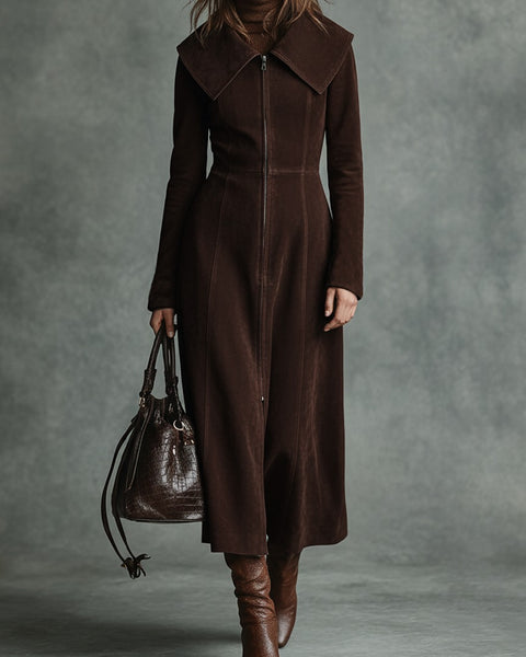 Cappotto minimalista da donna in finta pelle scamosciata