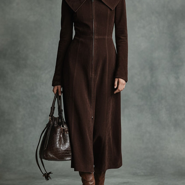 Cappotto minimalista da donna in finta pelle scamosciata