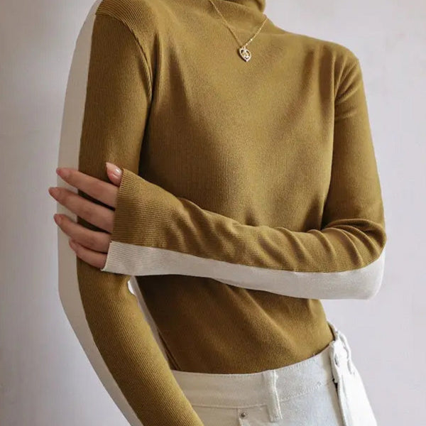 Dolcevita in maglia a contrasto