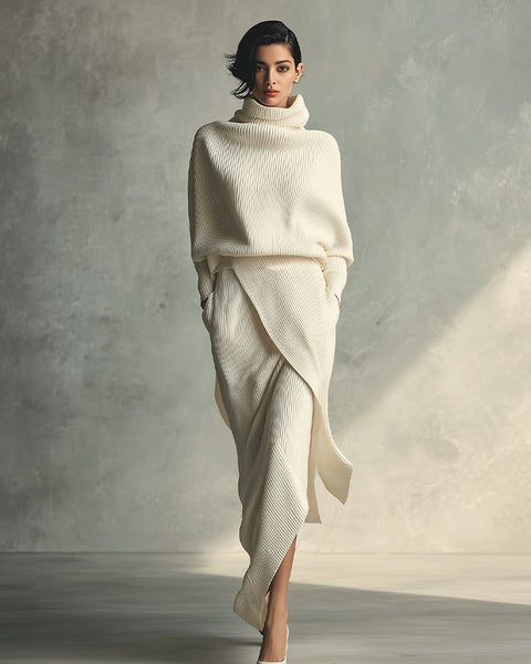 Elegante gonna a portafoglio in maglia a coste