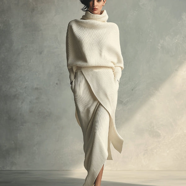 Elegante gonna a portafoglio in maglia a coste