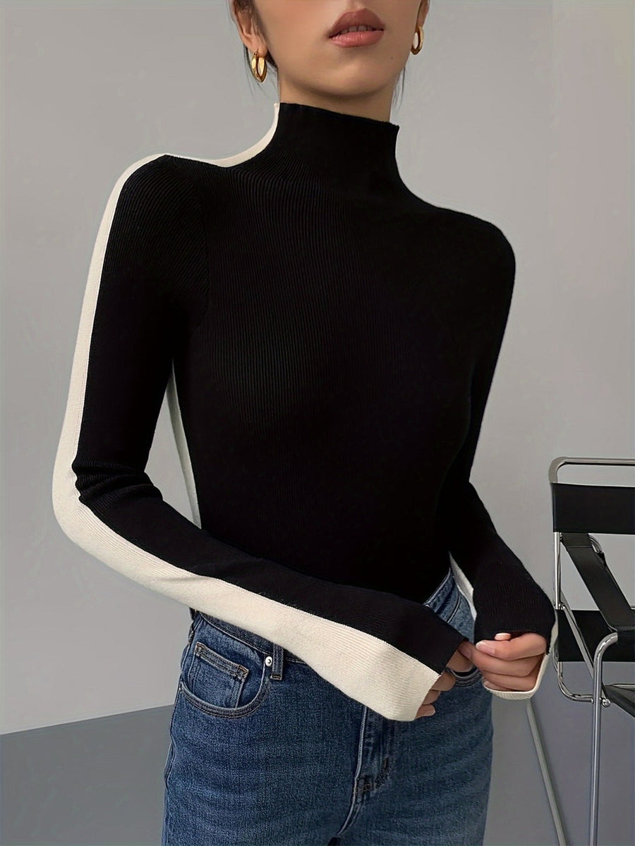 Dolcevita in maglia a contrasto