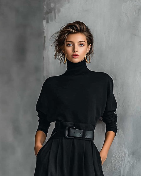 Set composto da maglia a collo alto e pantaloni dritti (cintura inclusa)