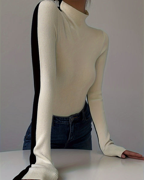 Dolcevita in maglia a contrasto