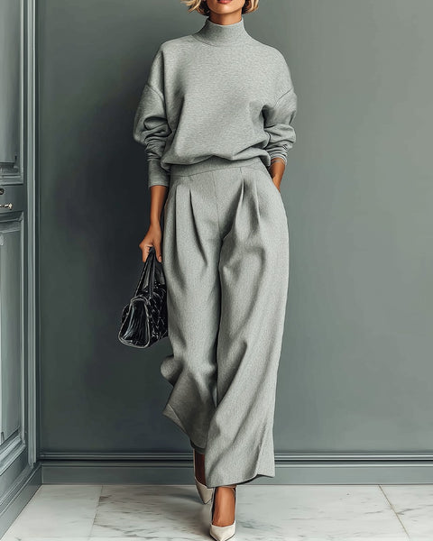 Completo pantalone largo e felpa grigio melange