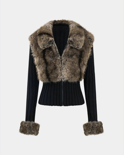 Cardigan con zip in pelliccia