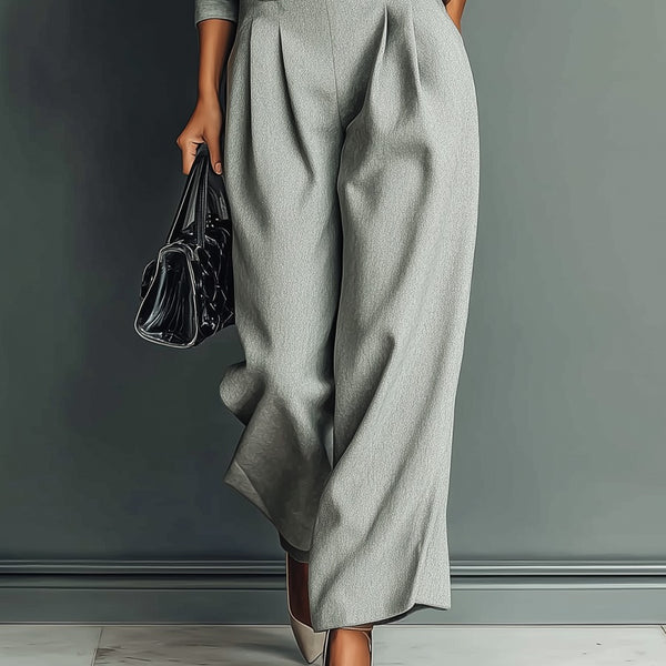 Completo pantalone largo e felpa grigio melange