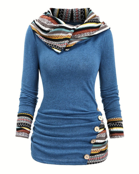 Maglione con collo a cappuccio tribale