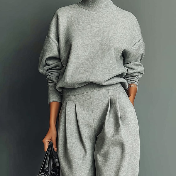 Completo pantalone largo e felpa grigio melange