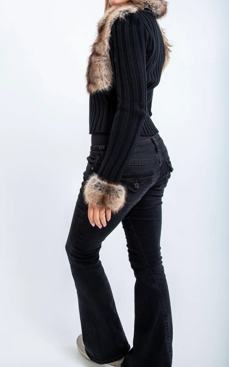 Cardigan con zip in pelliccia