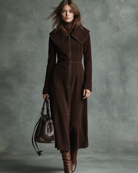 Cappotto minimalista da donna in finta pelle scamosciata