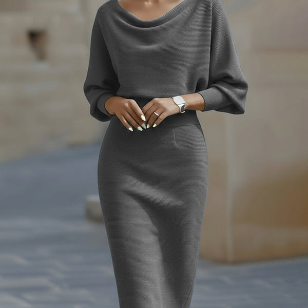 Abito midi drappeggiato con maniche a pipistrello