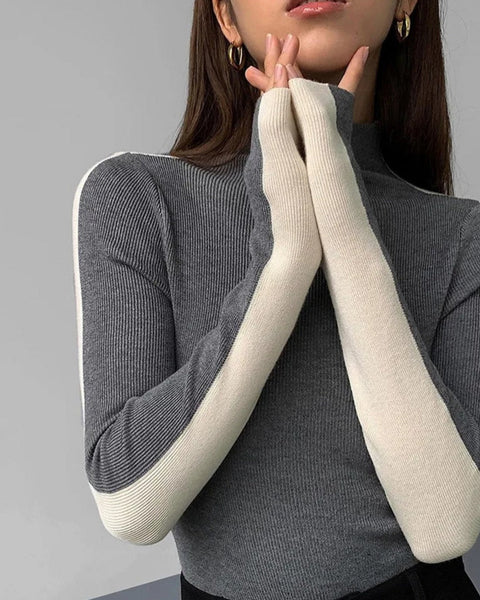 Dolcevita in maglia a contrasto