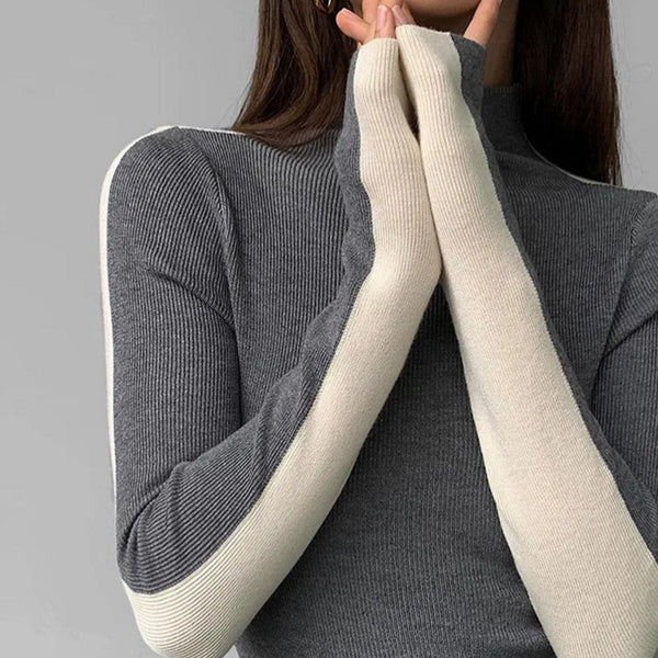 Dolcevita in maglia a contrasto