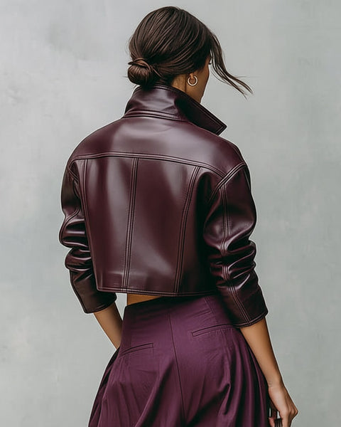 Giacca corta ampia in pelle