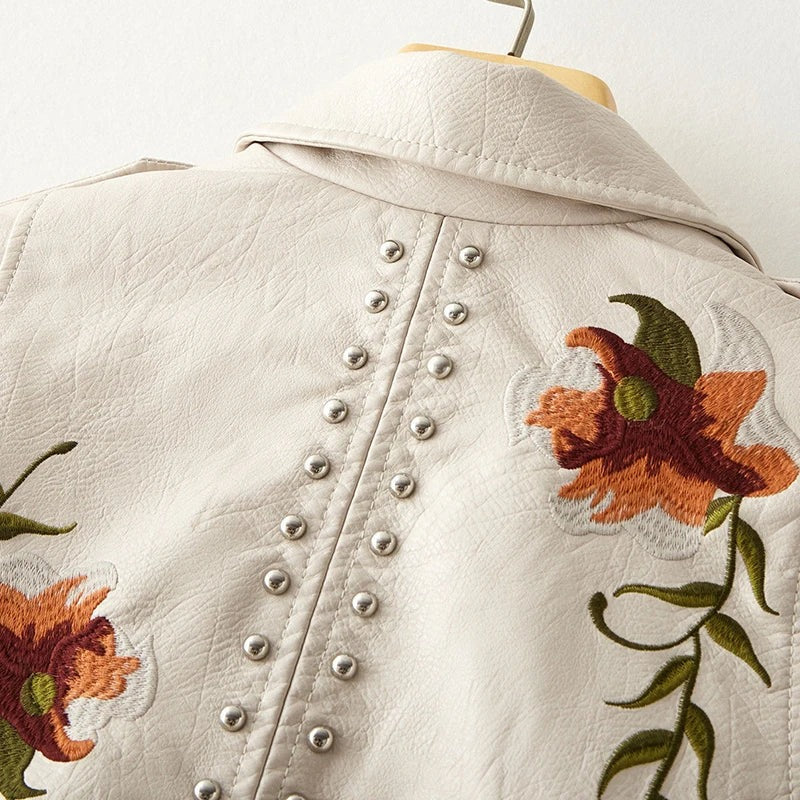 Giacca in pelle con stampa floreale