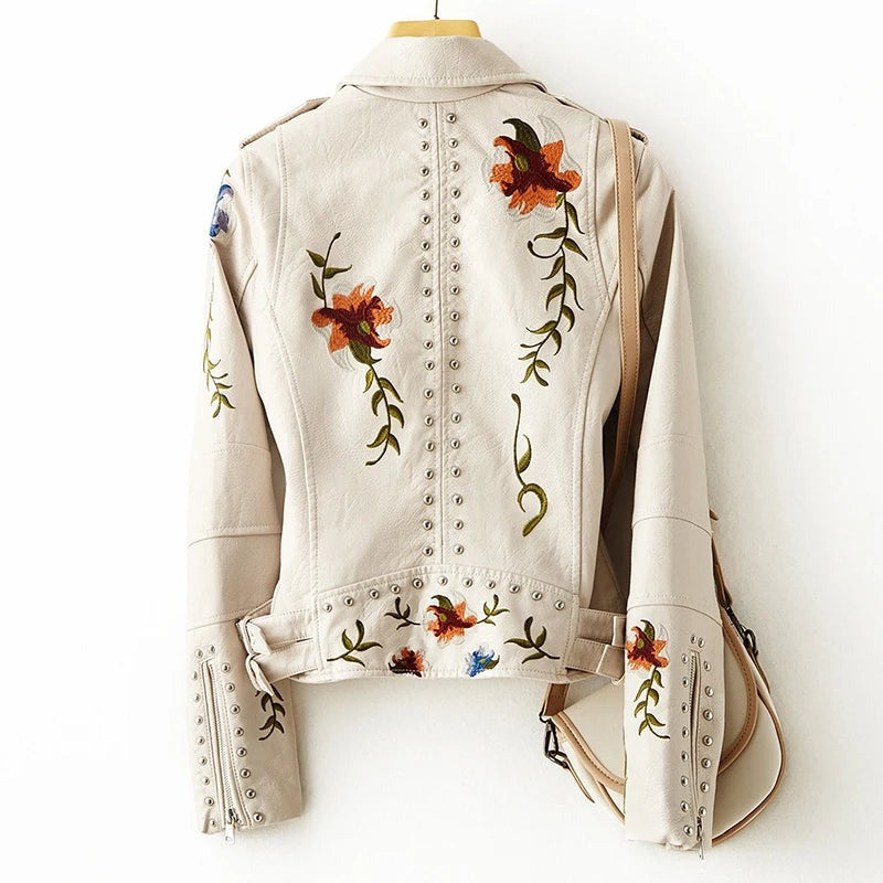 Giacca in pelle con stampa floreale
