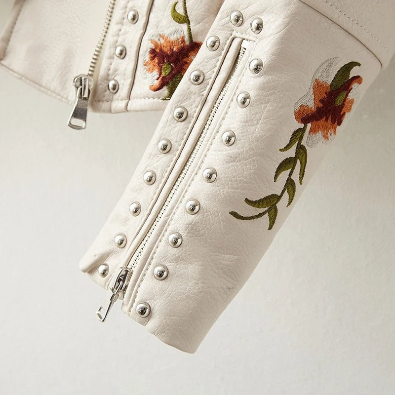 Giacca in pelle con stampa floreale