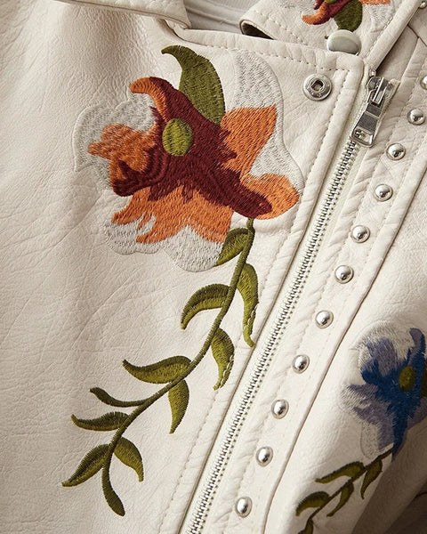 Giacca in pelle con stampa floreale