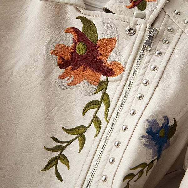 Giacca in pelle con stampa floreale