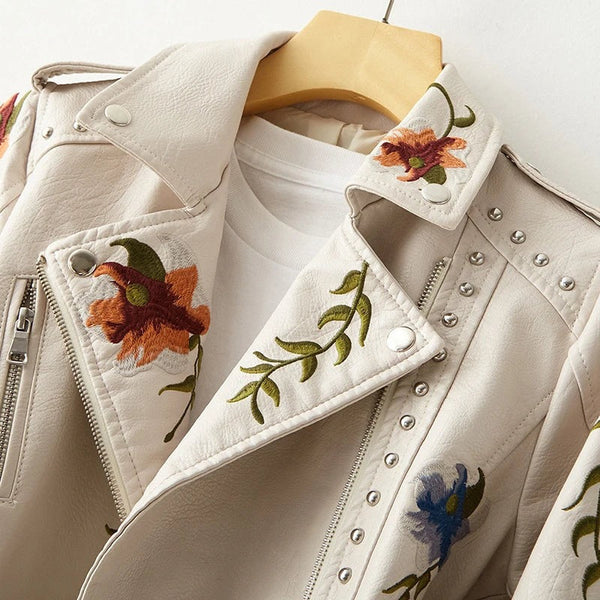 Giacca in pelle con stampa floreale