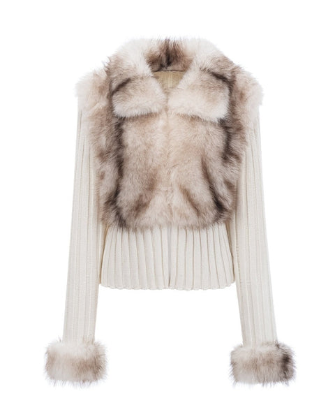 Cardigan con zip in pelliccia