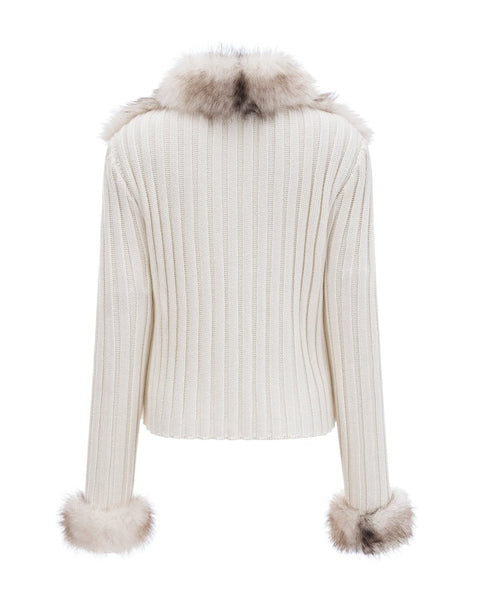 Cardigan con zip in pelliccia