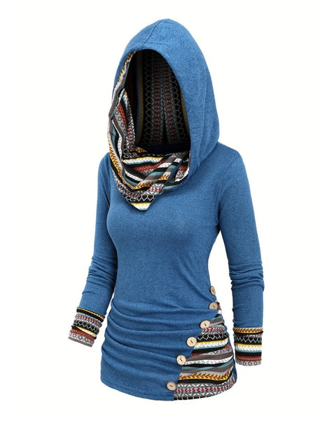 Maglione con collo a cappuccio tribale