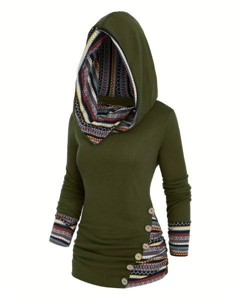 Maglione con collo a cappuccio tribale
