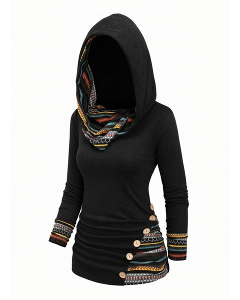 Maglione con collo a cappuccio tribale