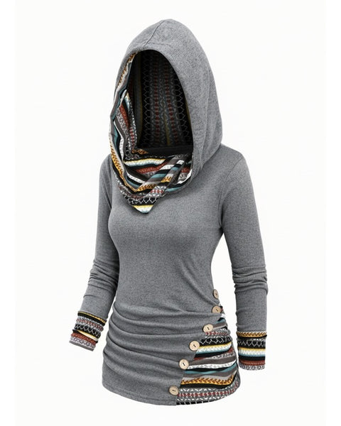 Maglione con collo a cappuccio tribale