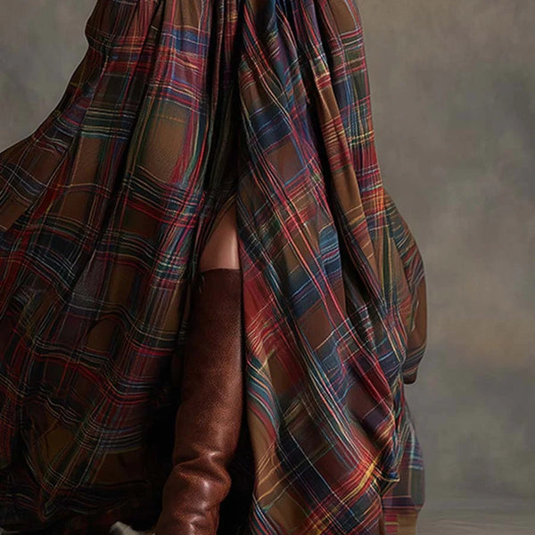 abito lungo retrò con risvolti e quadri