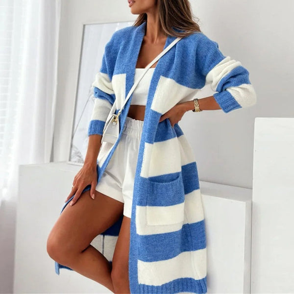Cardigan lungo casual a righe