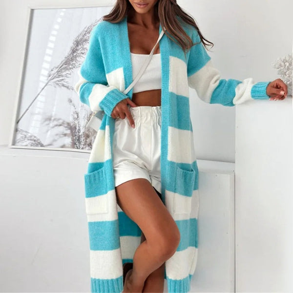Cardigan lungo casual a righe