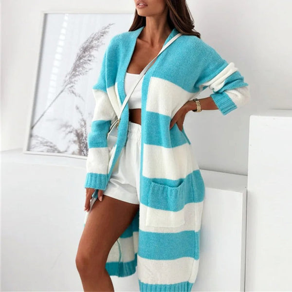 Cardigan lungo casual a righe