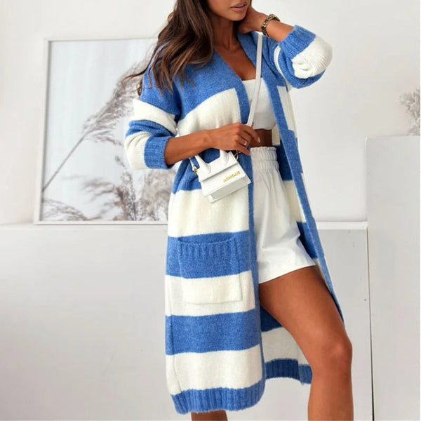 Cardigan lungo casual a righe