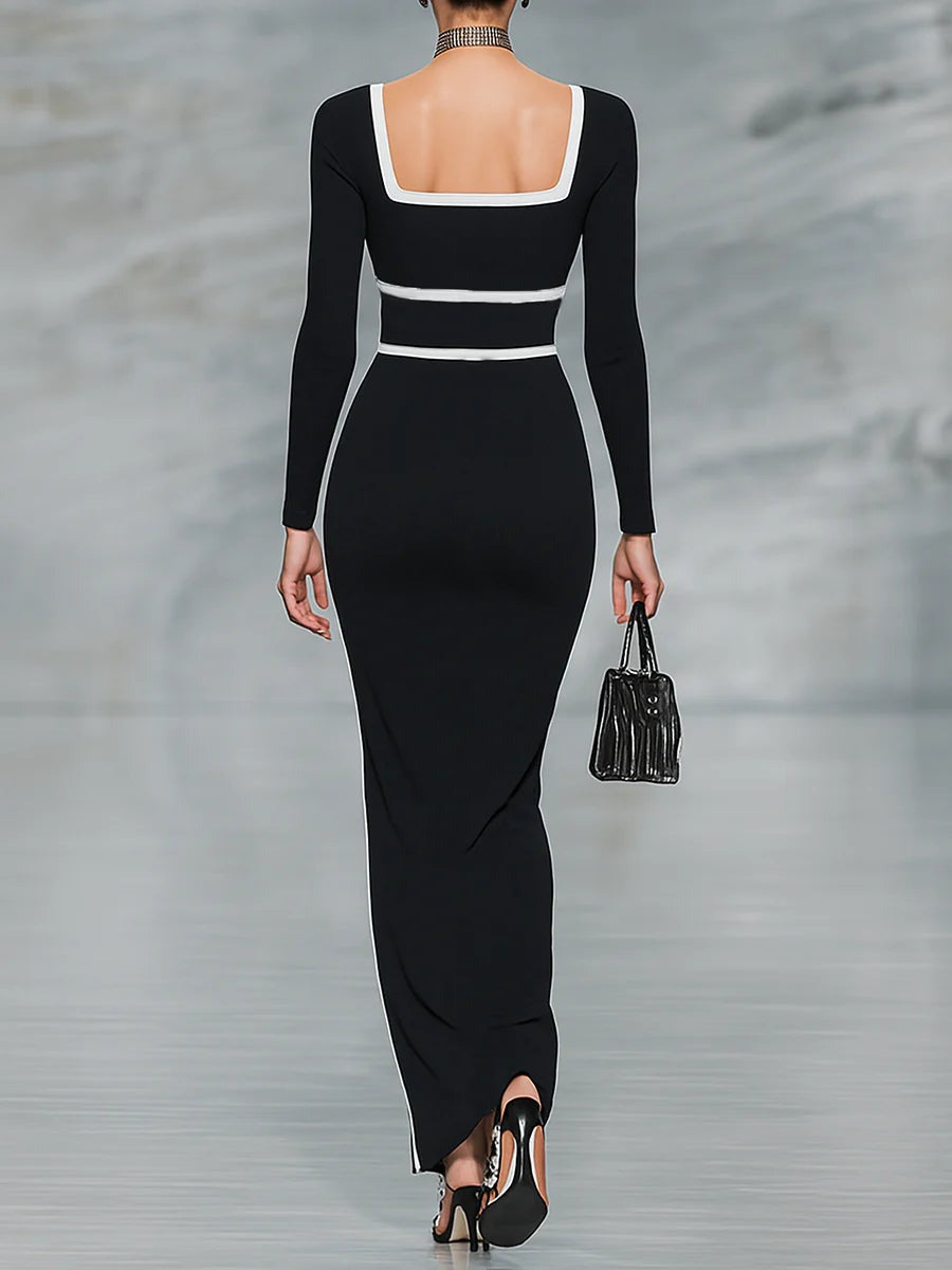 Abito lungo aderente con maniche lunghe