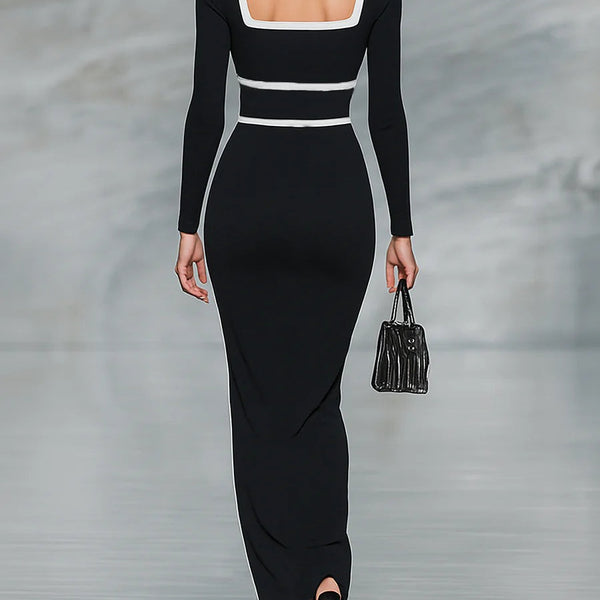 Abito lungo aderente con maniche lunghe