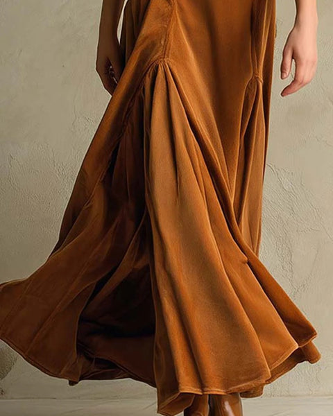 Abito lungo in velluto marrone