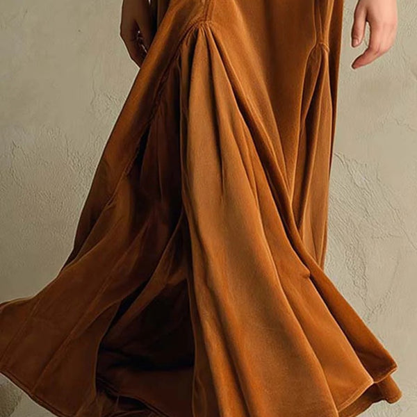 Abito lungo in velluto marrone